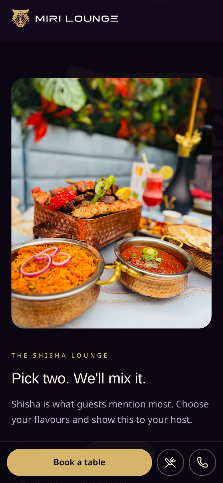 Miri Lounge website on a phone: Shisha