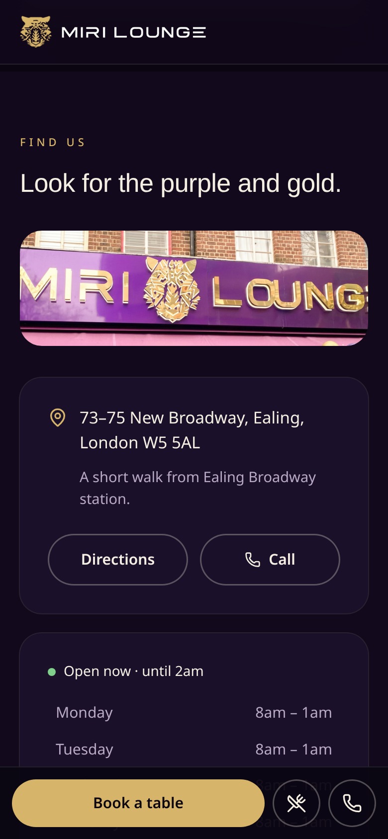 Miri Lounge website on a phone: Visit