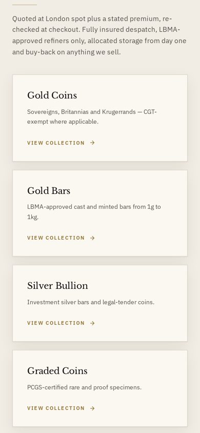 Aureon Bullion website on a phone: Services and work