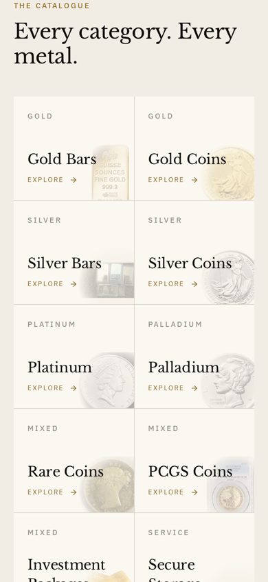 Aureon Bullion website on a phone: Quote form, step 1