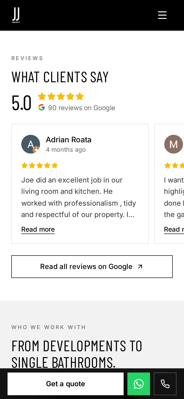 J J Sealants website on a phone: Reviews