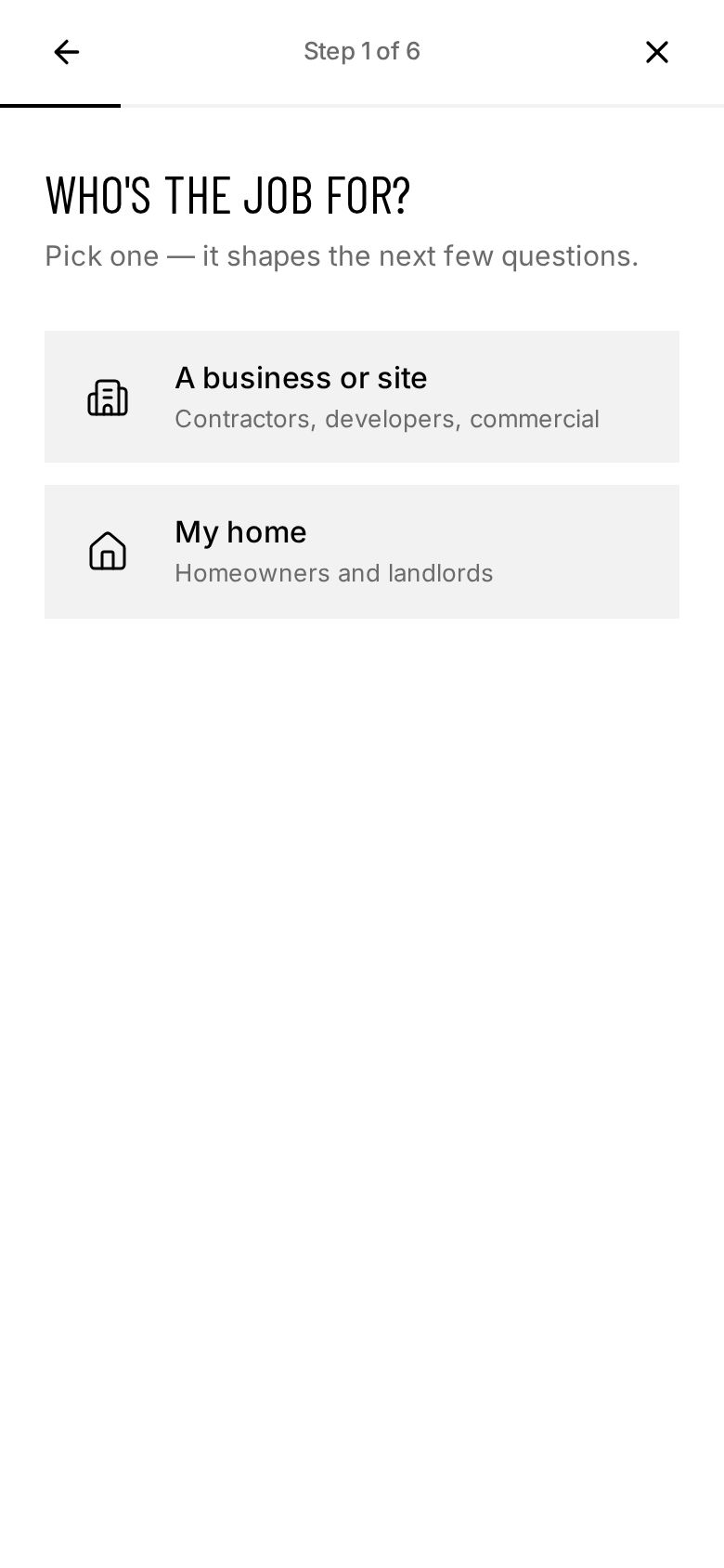 J J Sealants website on a phone: Quote form, step 1
