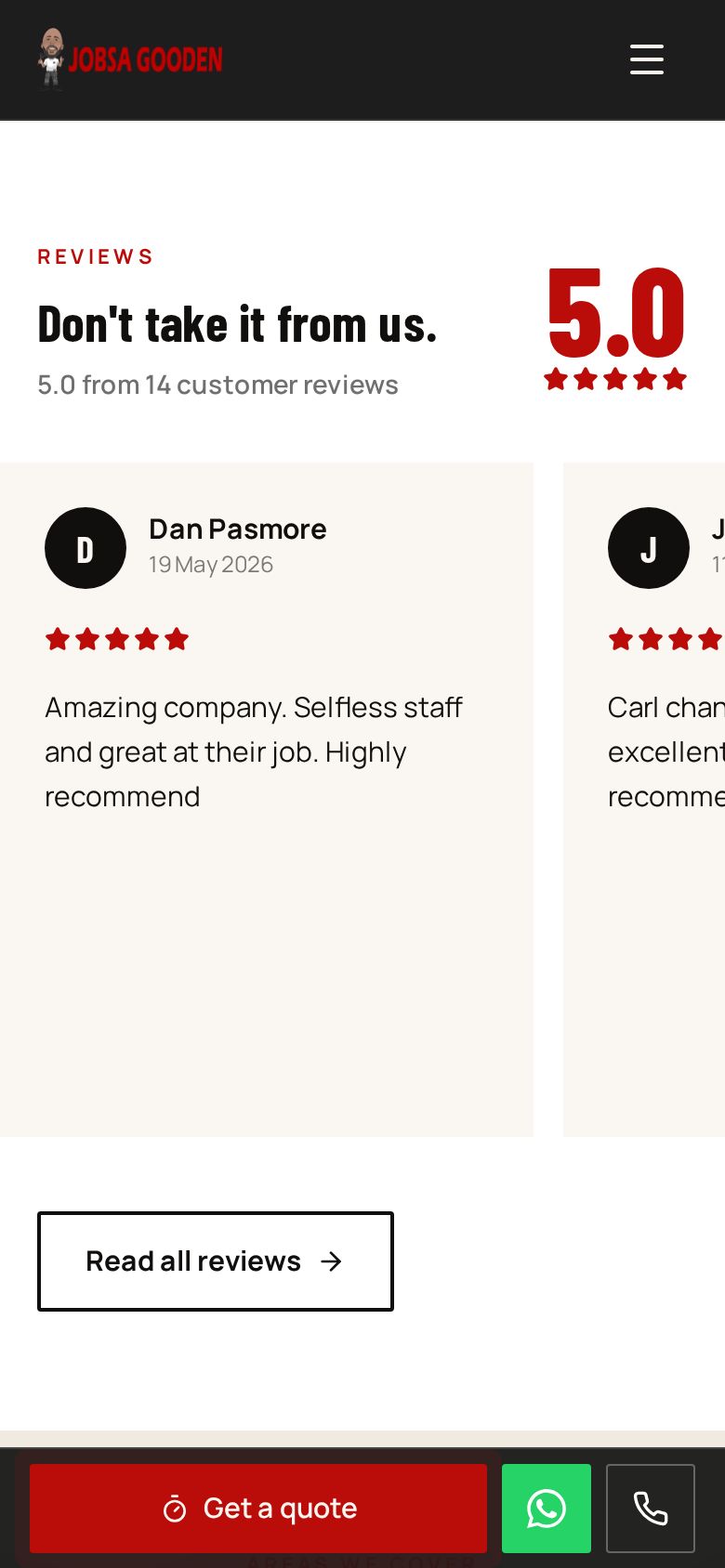 Jobsa Gooden Plumbing & Heating website on a phone: Reviews