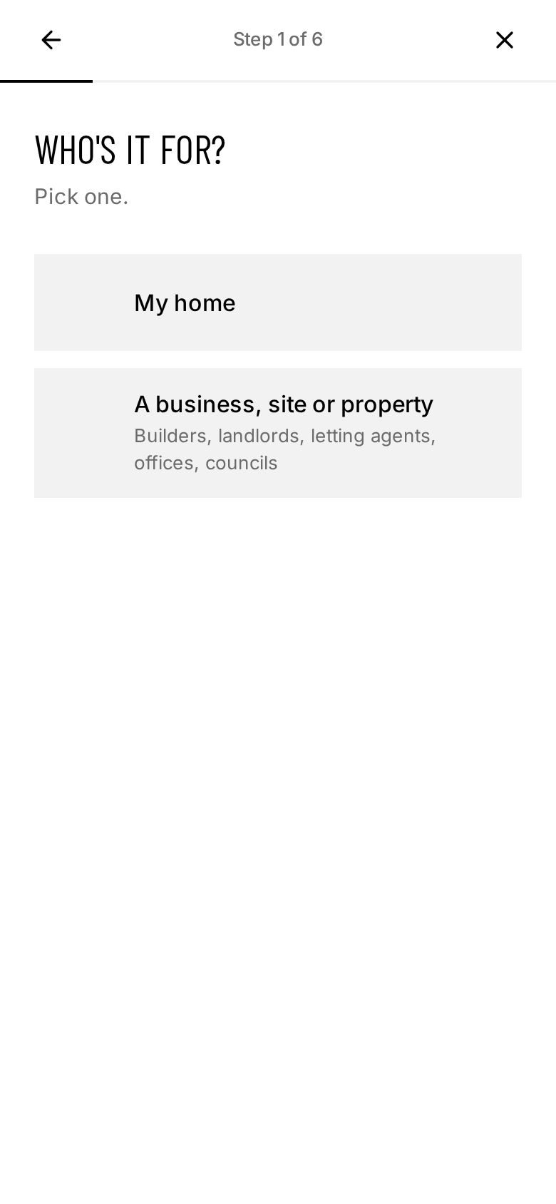 RJ Waste Clearance website on a phone: Quote form, step 1
